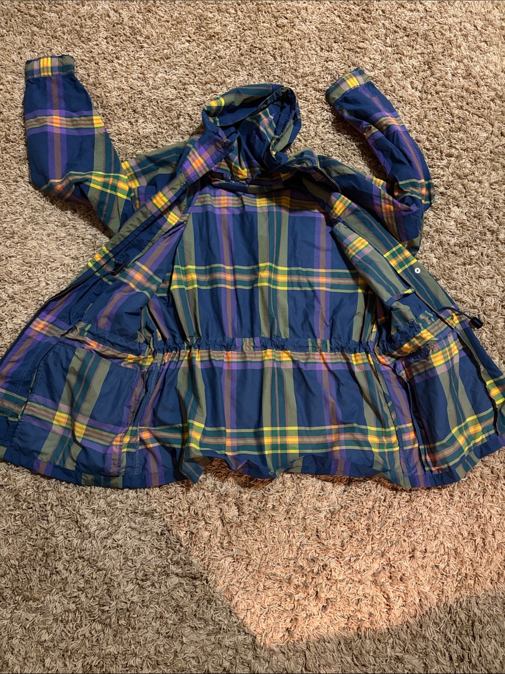 Polo Ralph Lauren Madras Plaid Hooded Anorak Jacket in Navy, Green & Yellow Y2K - Picture 10 of 10